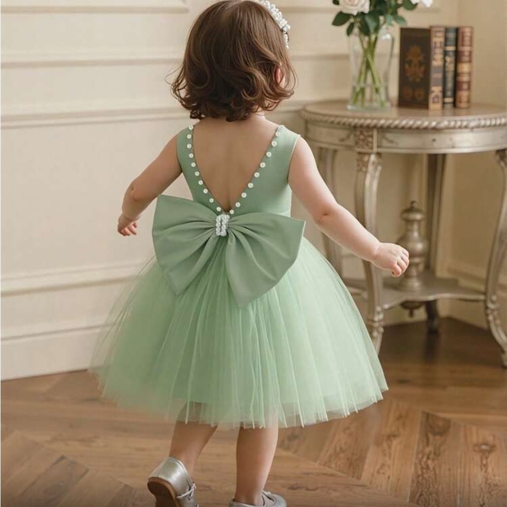 Mint Green Tulle Dress with Bow